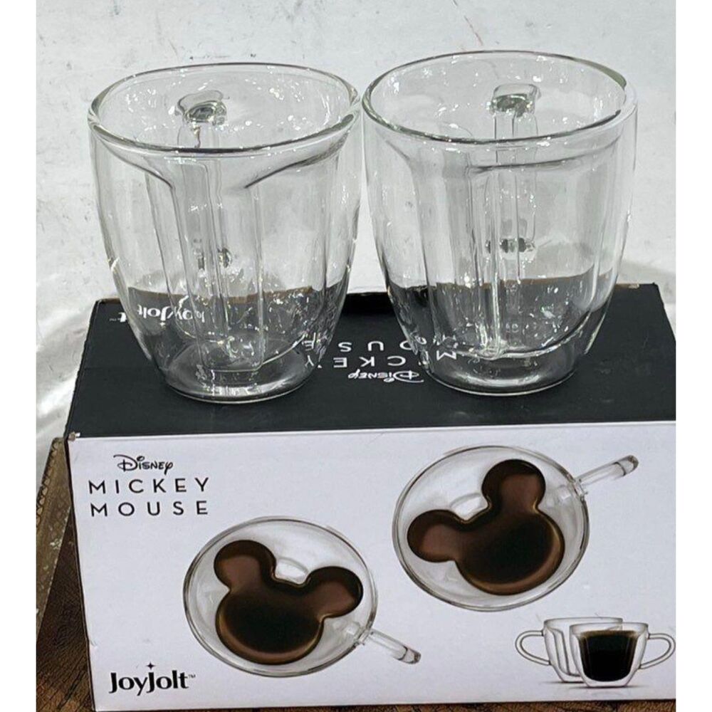 Disney Mickey Mouse JoyJolt 3D Double Wall Espresso Cups Set of 2 w/ Box